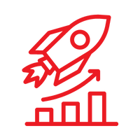 Icon einer Rakete mit Balkendiagramm