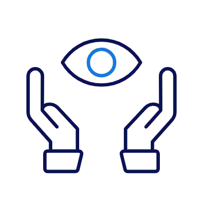 Animiertes Icon eines blinzelnden Auges mit Händen darunter
